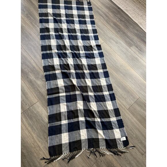 Buffalo Check Blue Black White Rectangle Scarf Fringe Academia Preppy Casual - Picture 2 of 7